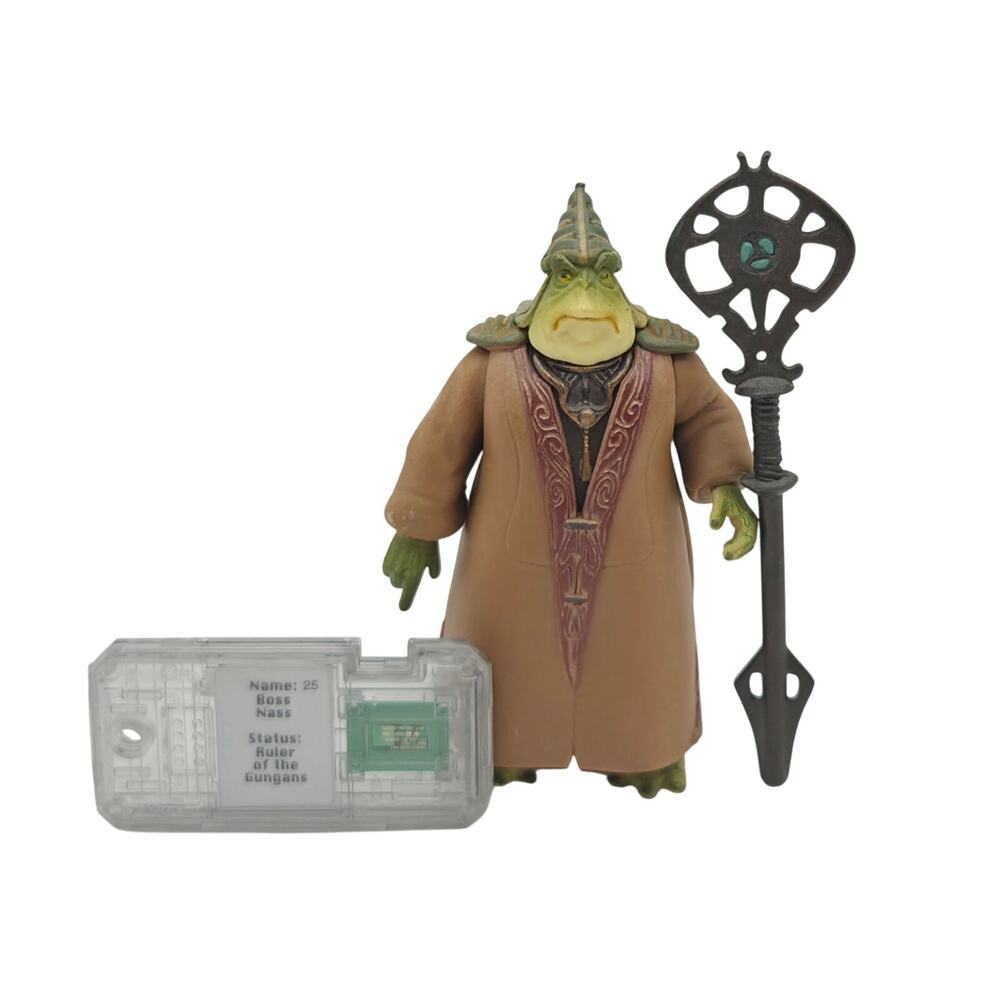 Star Wars Boss Nass 1998 Hasbro 3.75" Figure Complete Staff CommTech Chip